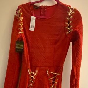 Red BEBE Chain Lace Up Dress NWT size M